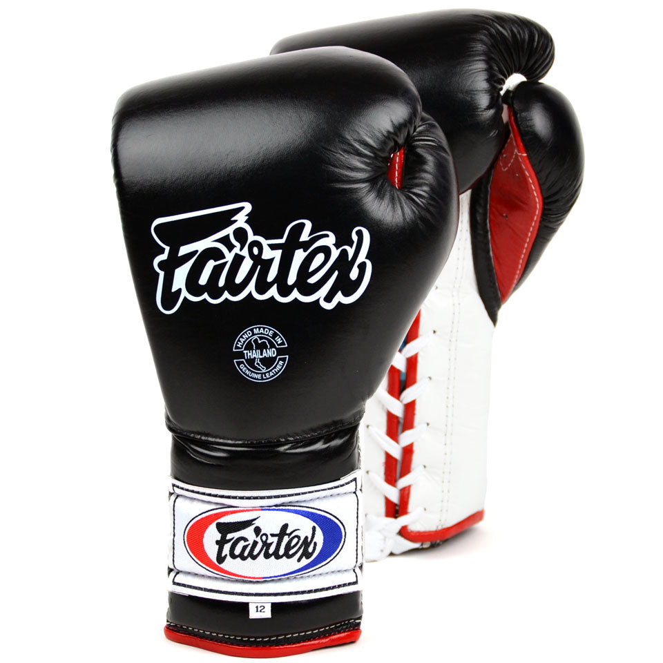 Fairtex Mexican Lace-up Boxing Gloves Black/Red-global-mma.co.uk