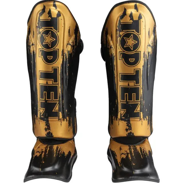 Top Ten Power Ink Golden Star Shin/Instep Guards Black/Gold-global-mma.co.uk